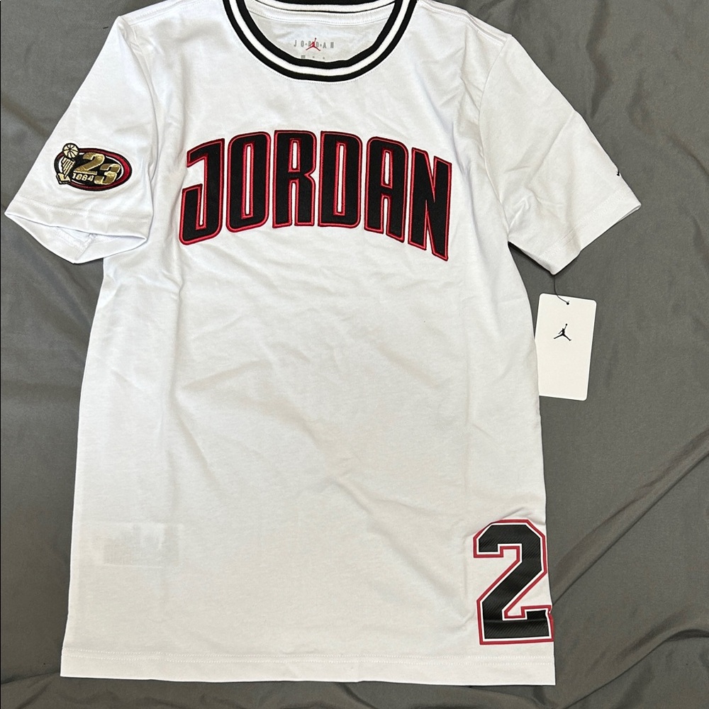 Jordan White Jersey with Black and Red Accents